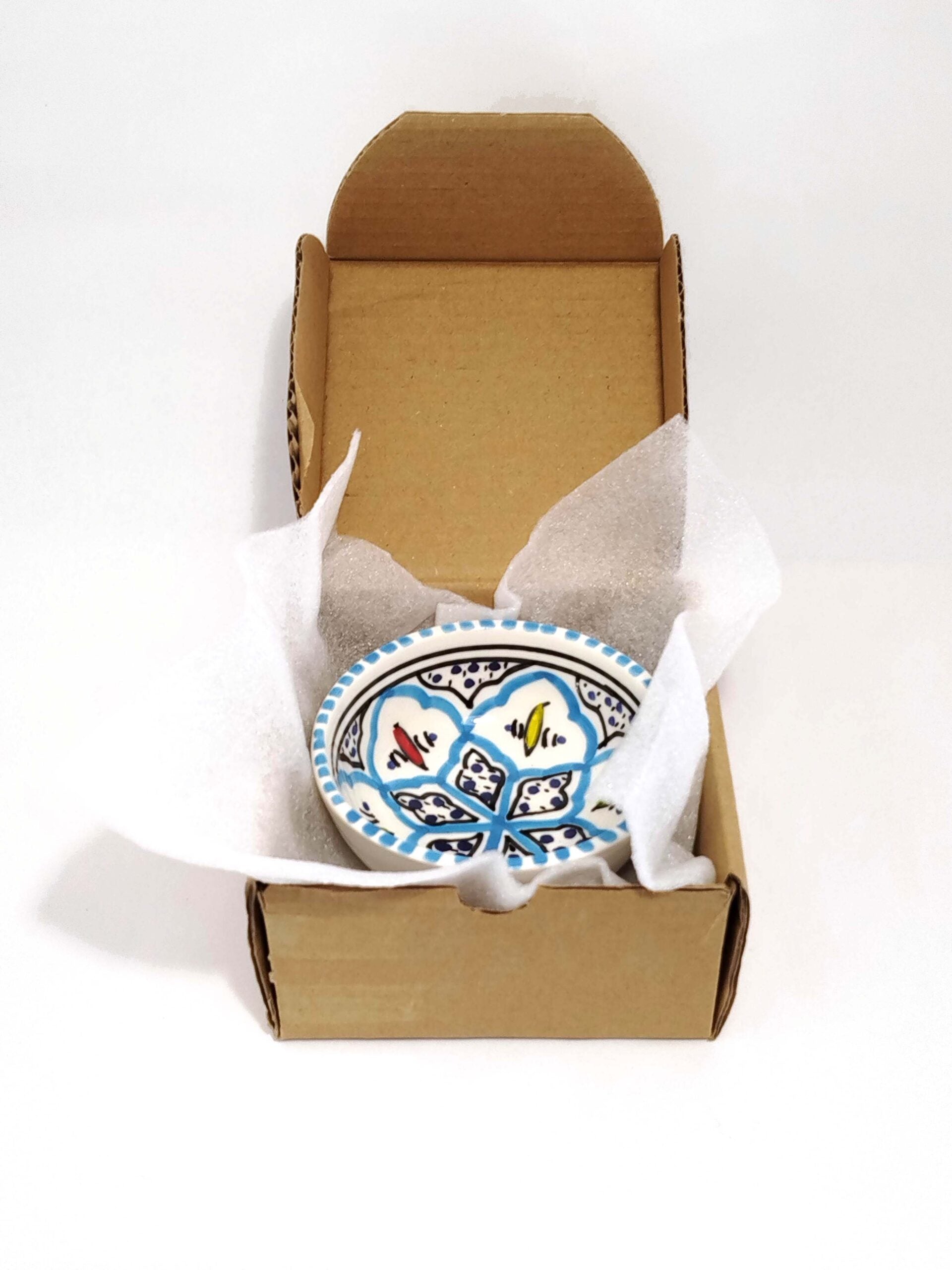 Bol en céramique artisanale – Rouge, Bleu, Turquoise (10cm)