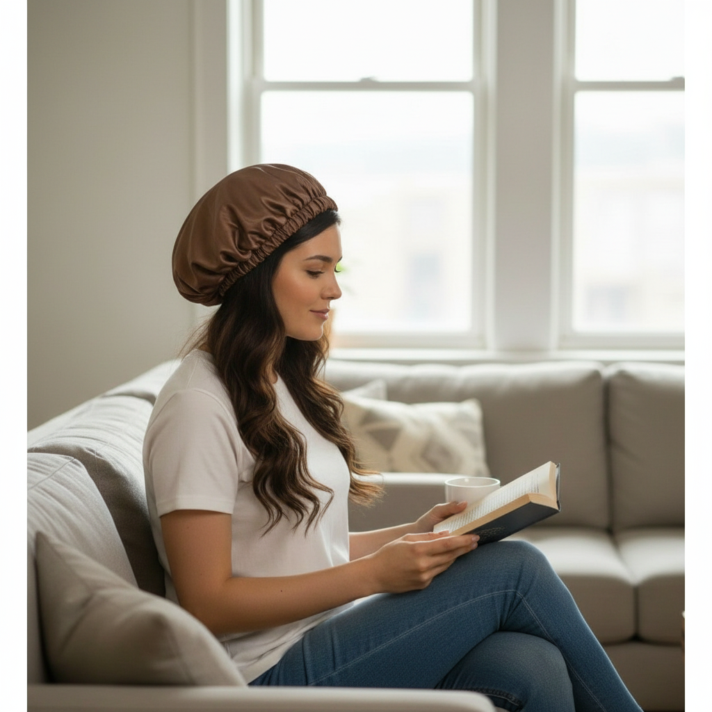 Bonnet Nuit Satin Luxe Marron - Confort et Protection Cheveux
