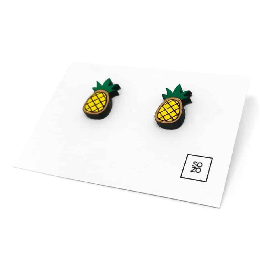 Boucles d'oreilles Ananas – Bois Massif & Peinture Acrylique - artisanat Tunisien fait main | ILEYCOM