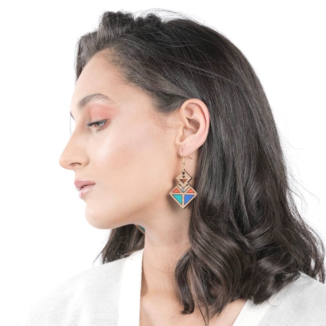 Boucles d'oreilles berbères "Amazigh Spirit" – Bois & Peinture Acrylique - artisanat Tunisien fait main | ILEYCOM