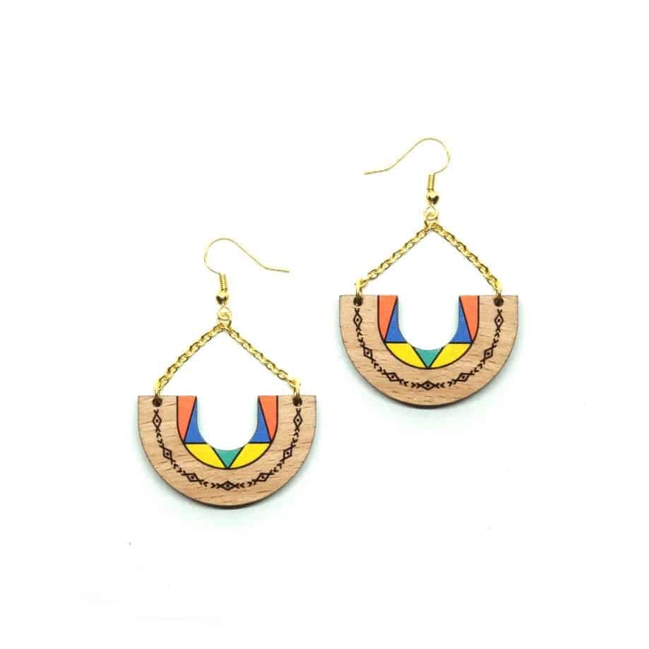 Boucles d'oreilles berbères "Arc Berbère" – Bois & Acrylique - artisanat Tunisien fait main | ILEYCOM