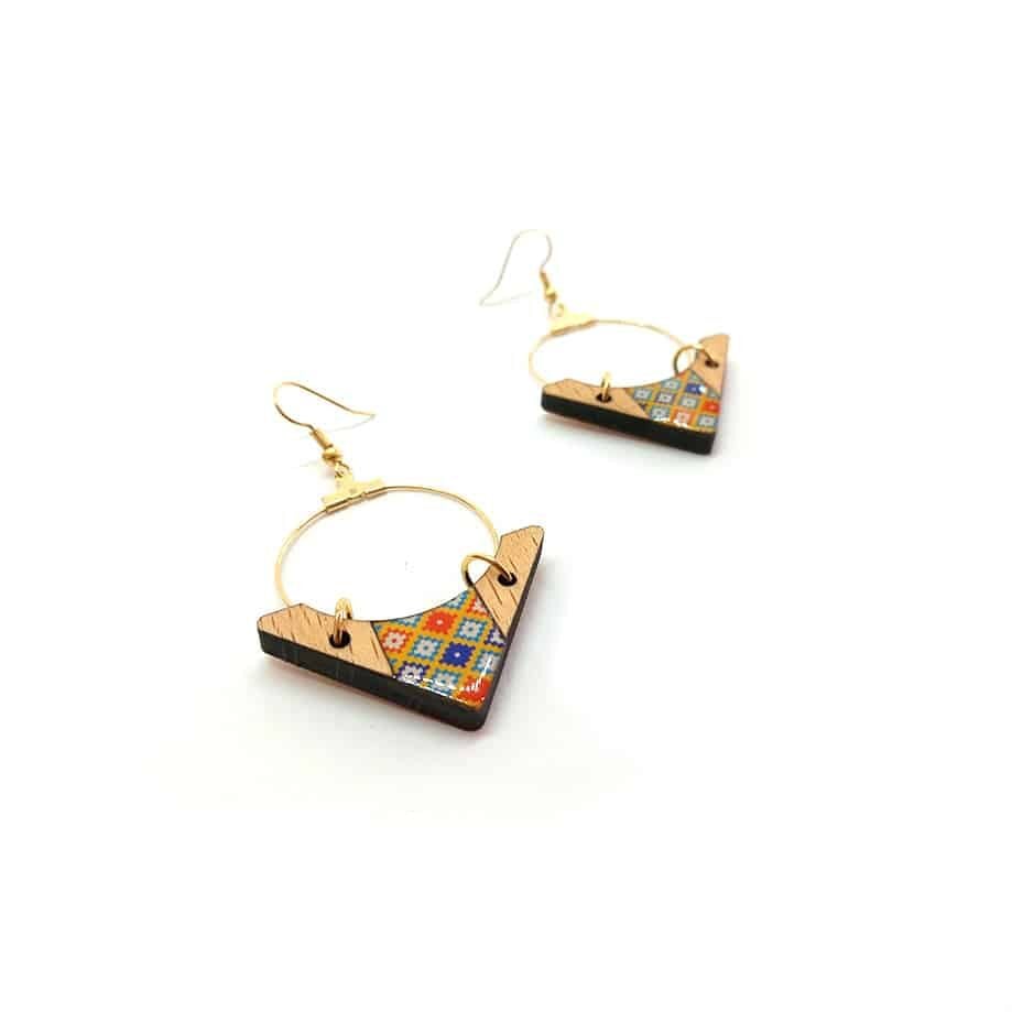 Boucles d'oreilles berbères "Douiret" – Bois, Résine & Laiton - artisanat Tunisien fait main | ILEYCOM