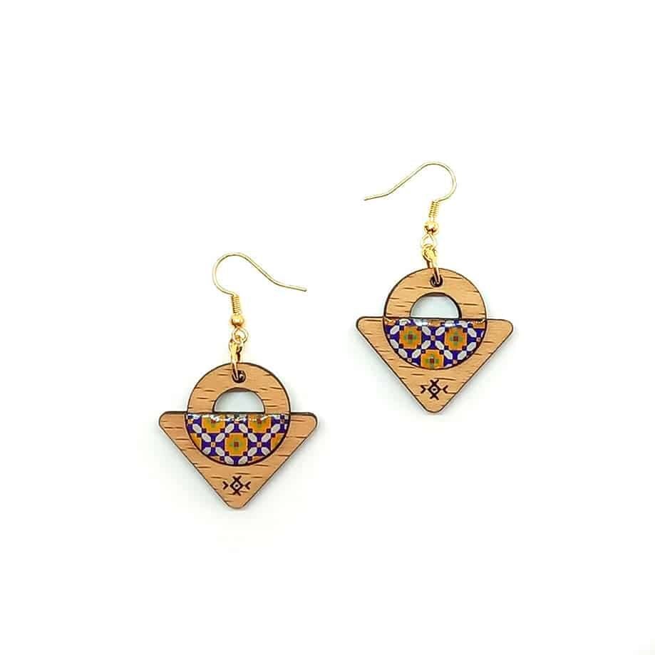 Boucles d'oreilles berbères "Mosaïque Berbère" – Bois, Résine & Laiton - artisanat Tunisien fait main | ILEYCOM