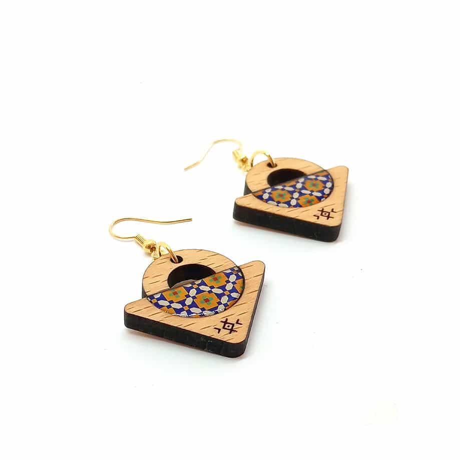 Boucles d'oreilles berbères "Mosaïque Berbère" – Bois, Résine & Laiton - artisanat Tunisien fait main | ILEYCOM