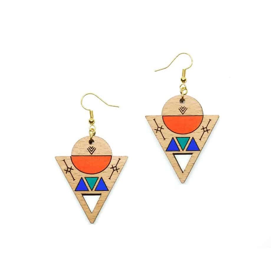 Boucles d'oreilles berbères "Soleil Nomade" – Bois & Acrylique - artisanat Tunisien fait main | ILEYCOM