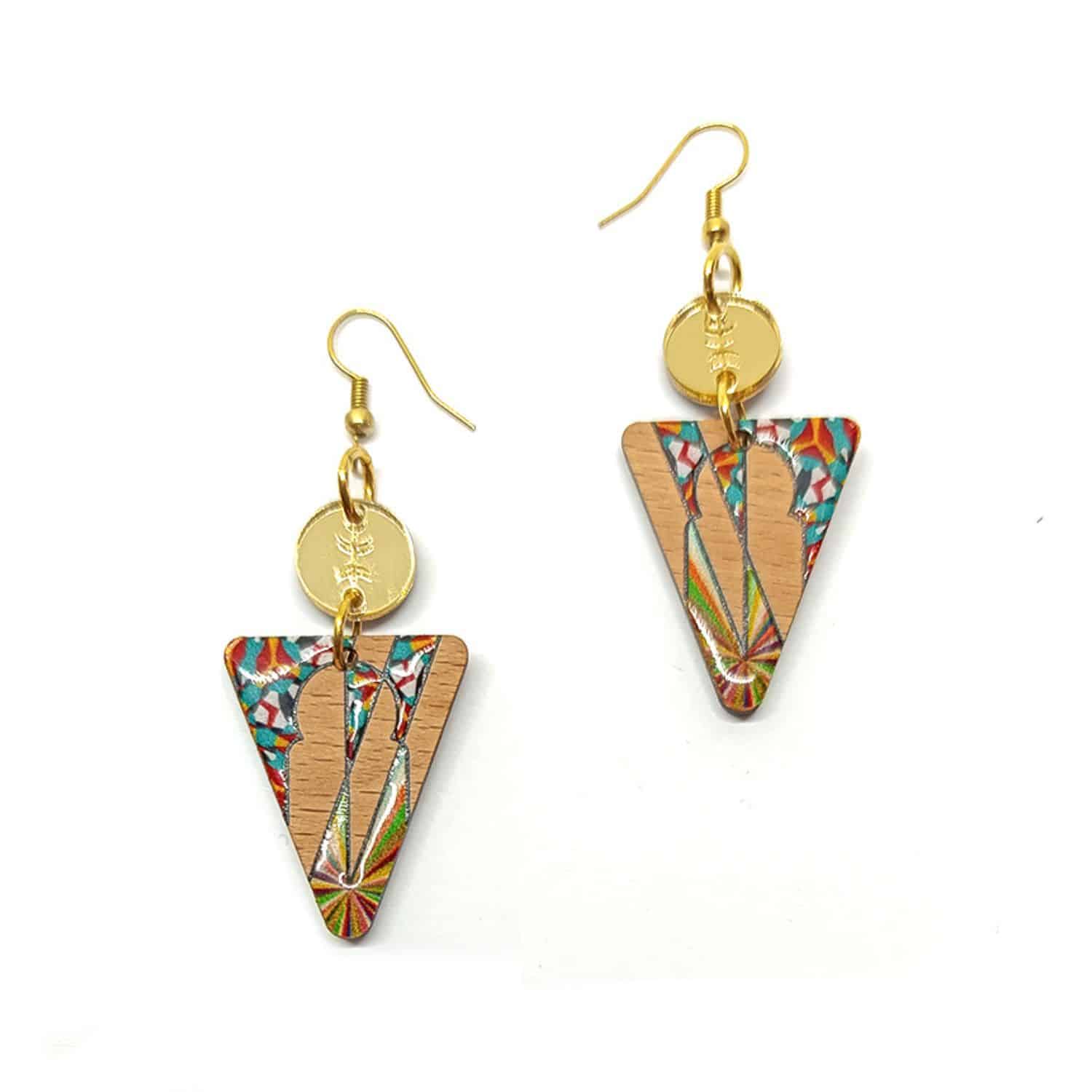 Boucles d'oreilles berbères Tamaghza en Bois, Résine et Laiton - artisanat Tunisien fait main | ILEYCOM