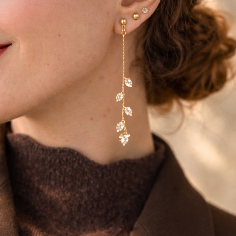 Boucles d'oreilles dorées longues en inoxydable pour briller