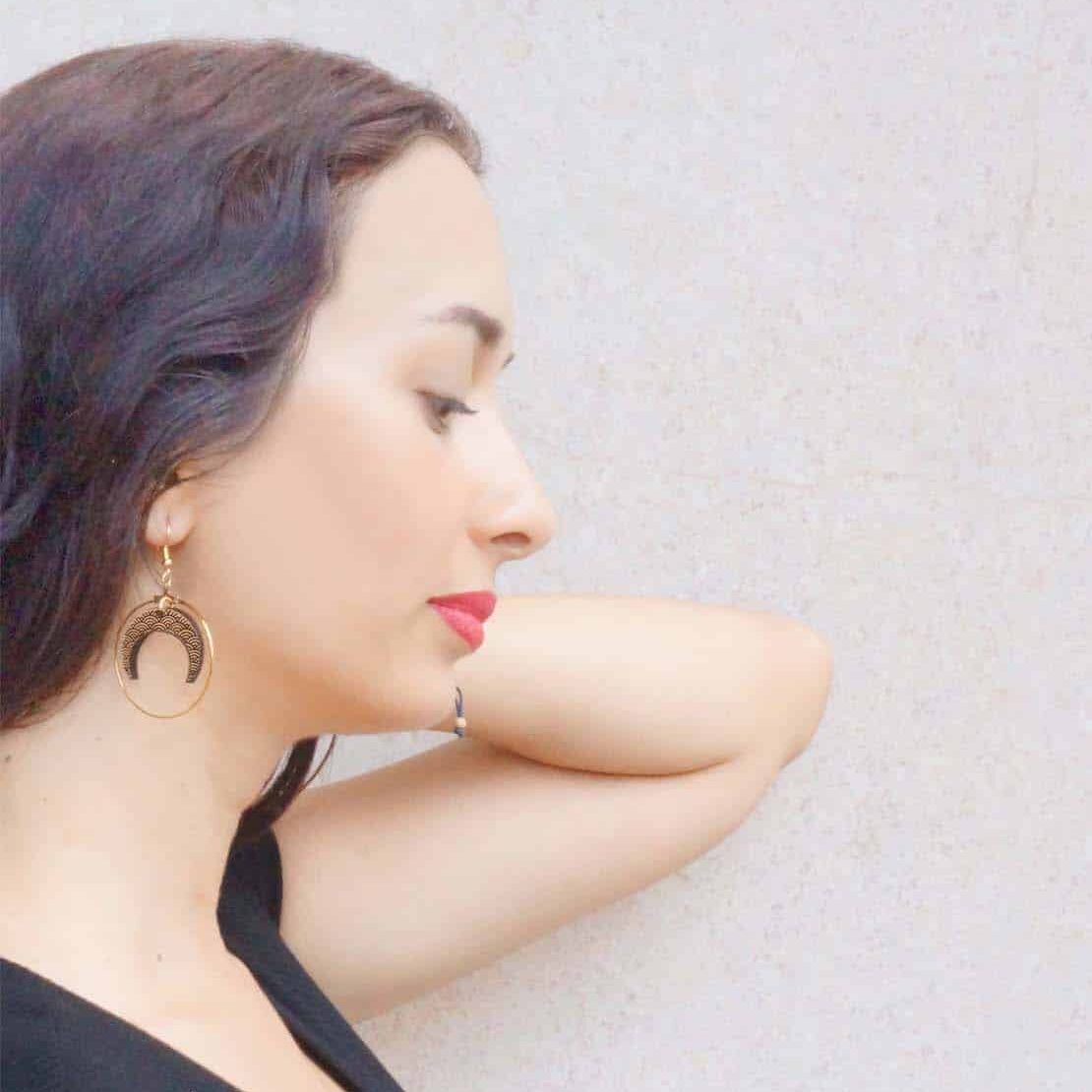 Boucles d'oreilles "Douce Lune" – Bois & Laiton Doré - artisanat Tunisien fait main | ILEYCOM