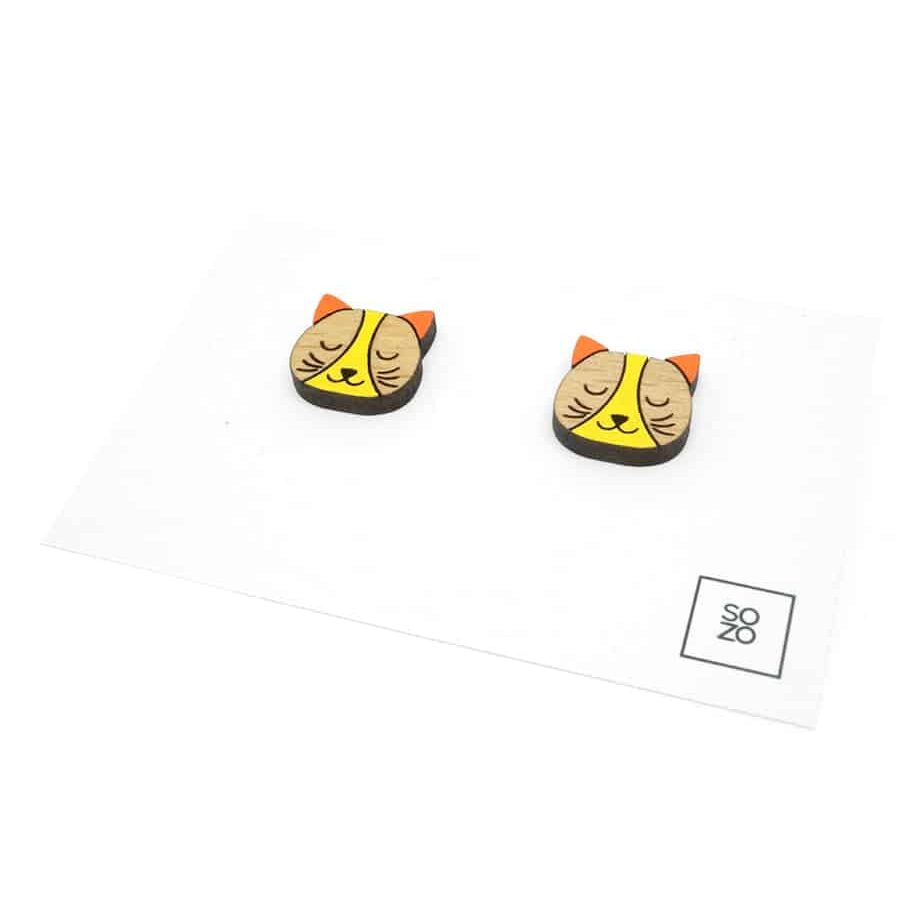 Boucles d'Oreilles en Bois "Chat" – Bijou Original et Coloré - artisanat Tunisien fait main | ILEYCOM