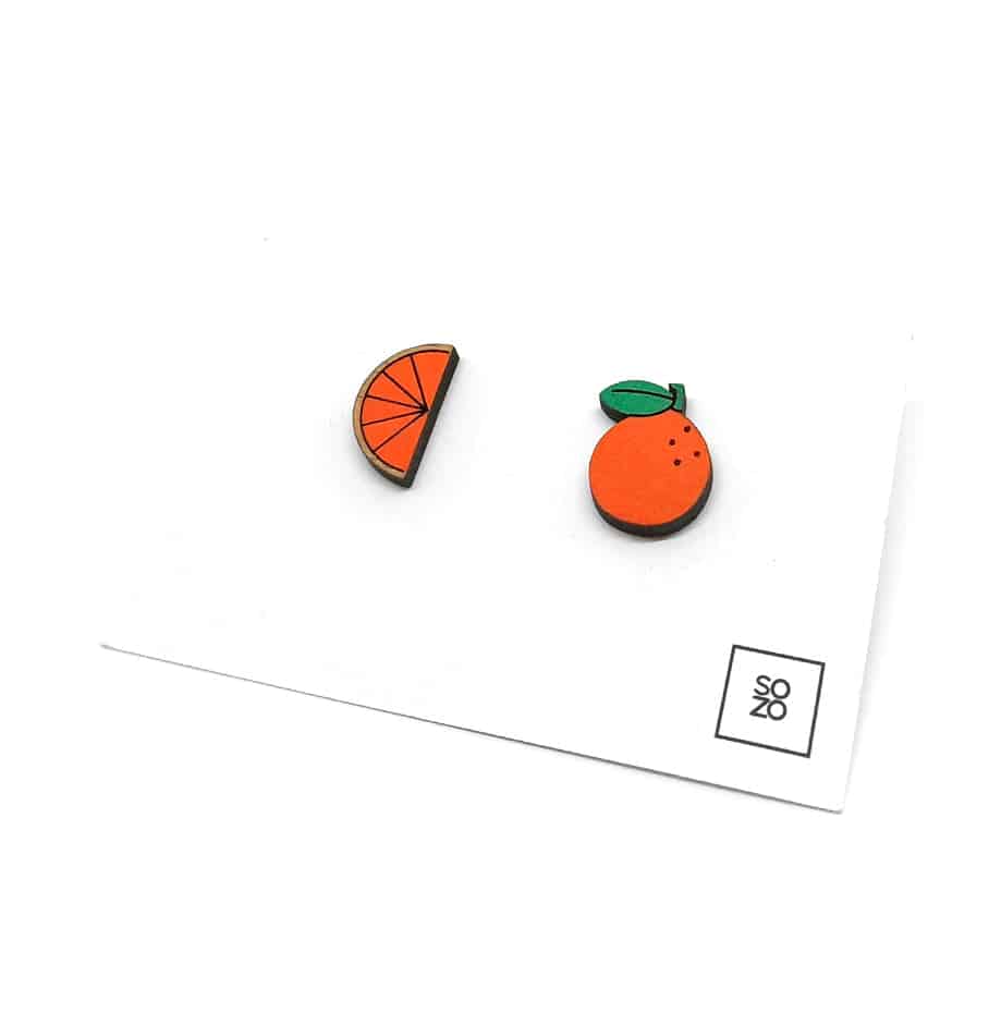 Boucles d'oreilles "Orange" en bois massif – design unique et coloré - artisanat Tunisien fait main | ILEYCOM