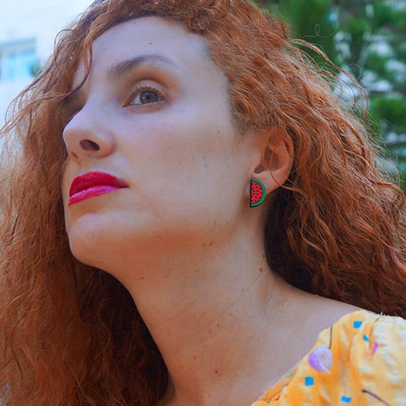 Boucles d’oreilles pastèque en bois - artisanat Tunisien fait main | ILEYCOM