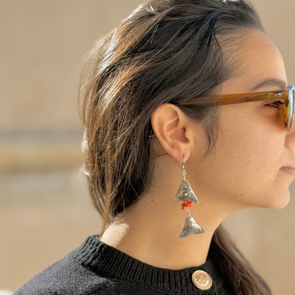 Boucles d'oreilles poisson corail naturel en Argent 850 - (2,5 × 6 cm ) - artisanat Tunisien fait main | ILEYCOM