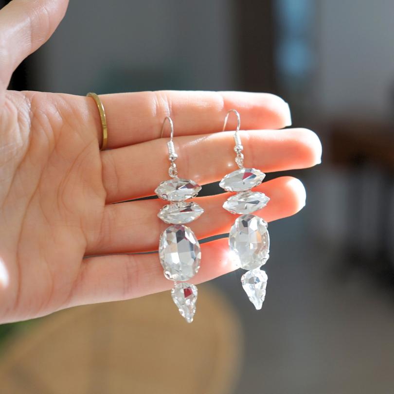 Boucles d'oreilles pour mariée en cristal Blanc, boucles d'oreilles pendantes, b - artisanat Tunisien fait main | ILEYCOM
