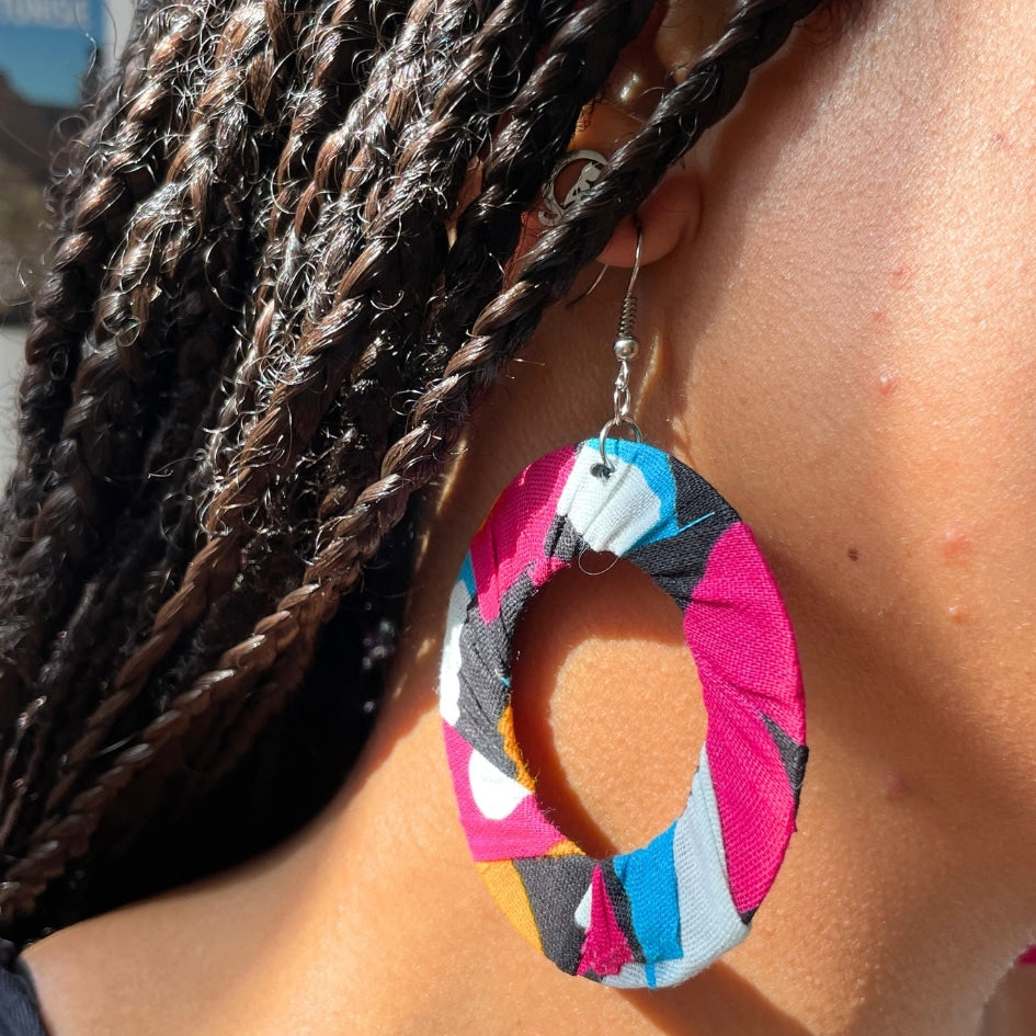 Boucles d'oreilles rondes recyclées multicolores - artisanat Tunisien fait main | ILEYCOM