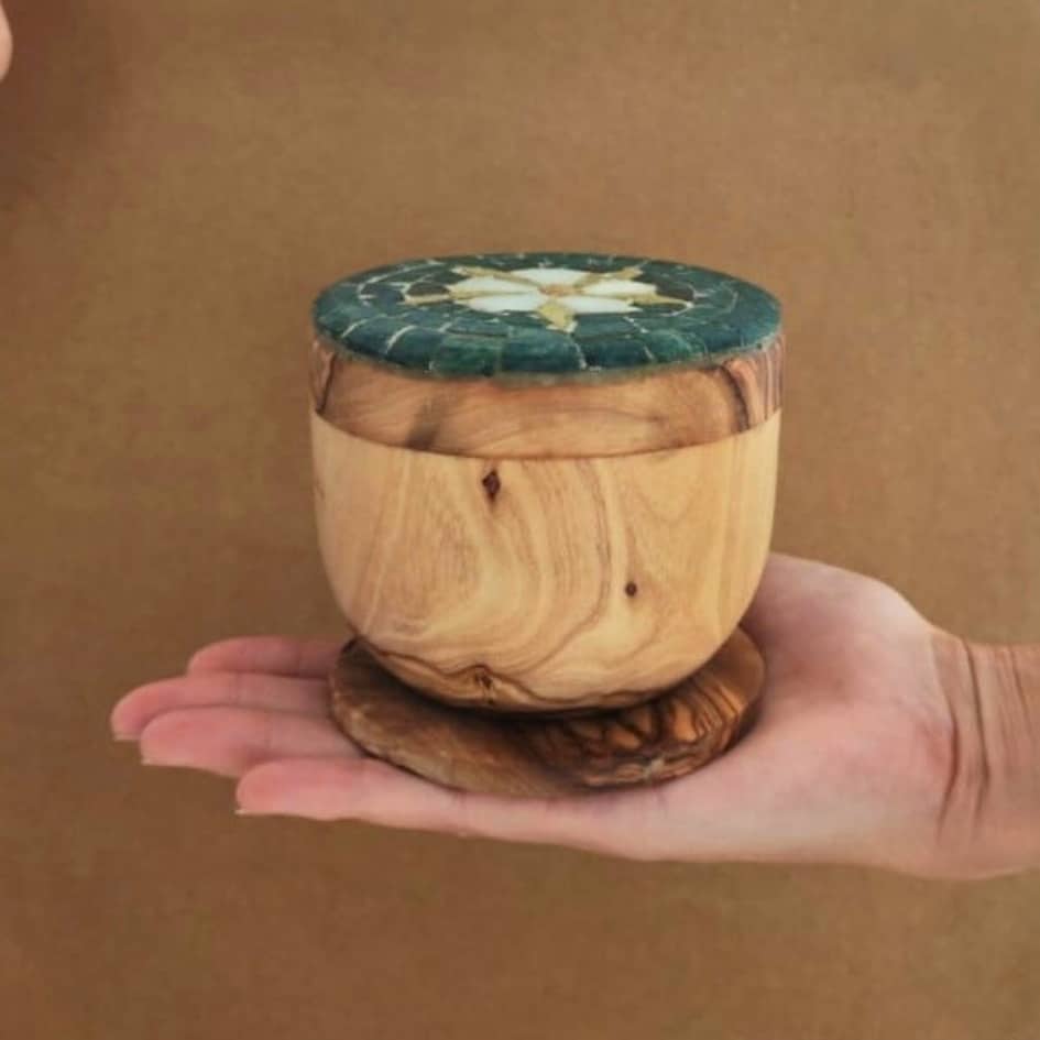 Bougie parfumée en bois d'olivier et en mosaïque - artisanat Tunisien fait main | ILEYCOM