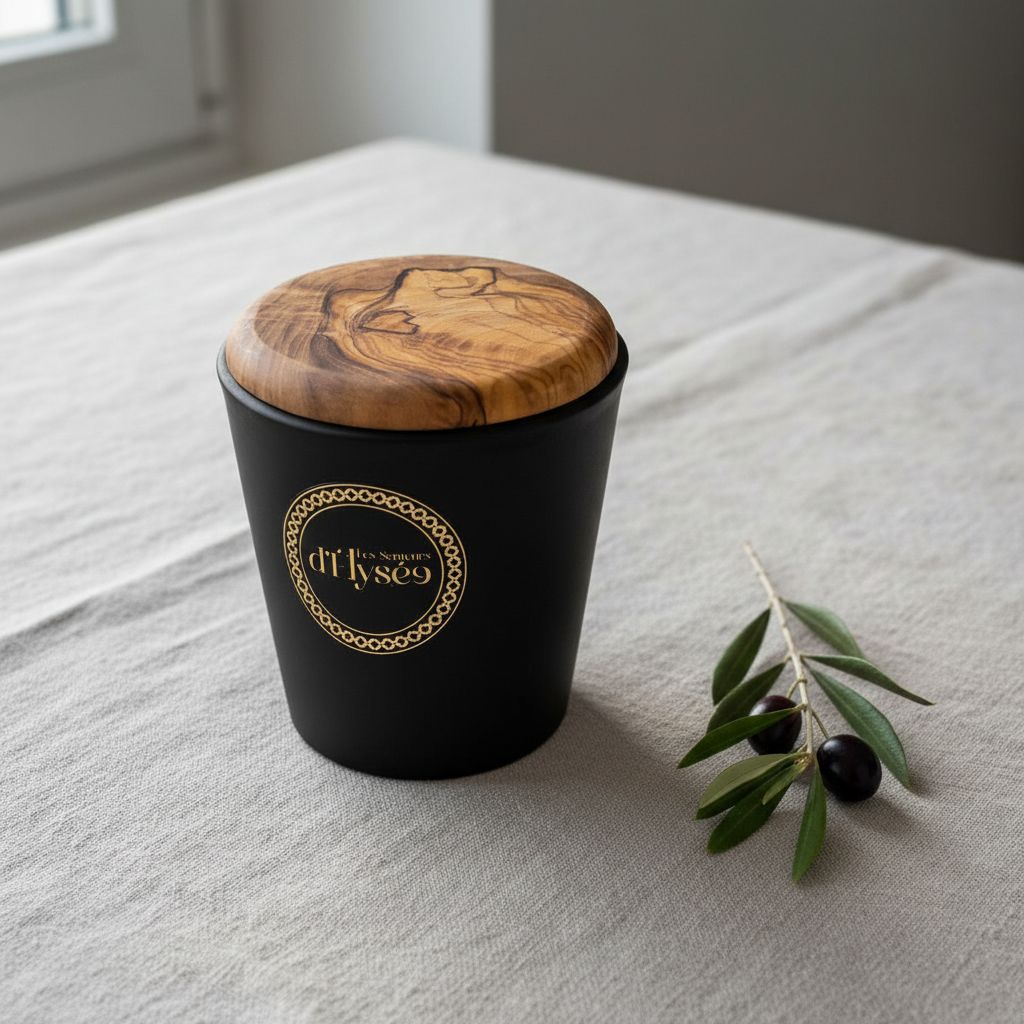 Bougie artisanale — bougie parfumée en bois d'olivier. Fabriquée à la main en Tunisie.