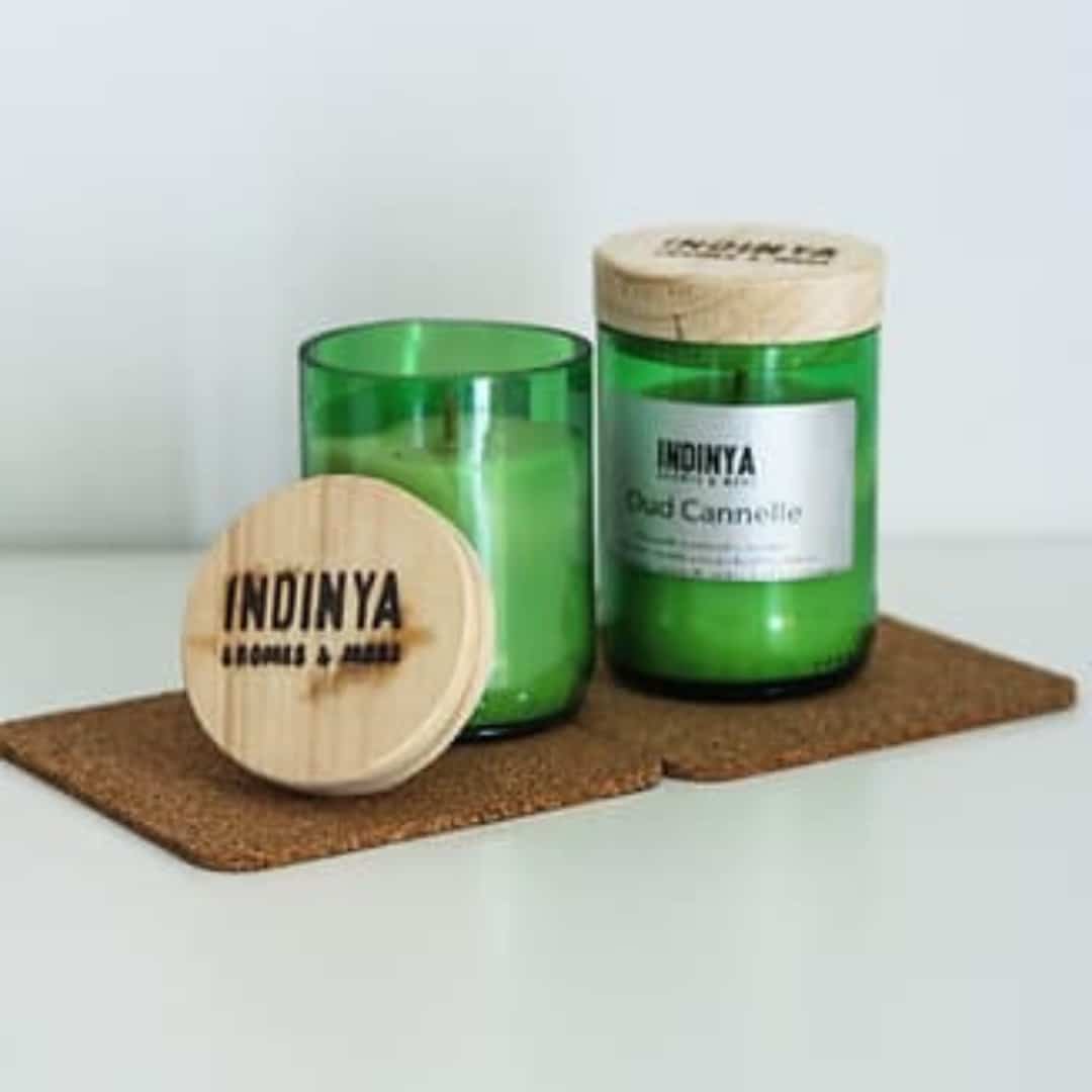 Bougie parfumée en eco-glass upcyclé en 3 senteurs (Jasmin, Orange Flower, Misk  - artisanat Tunisien fait main | ILEYCOM