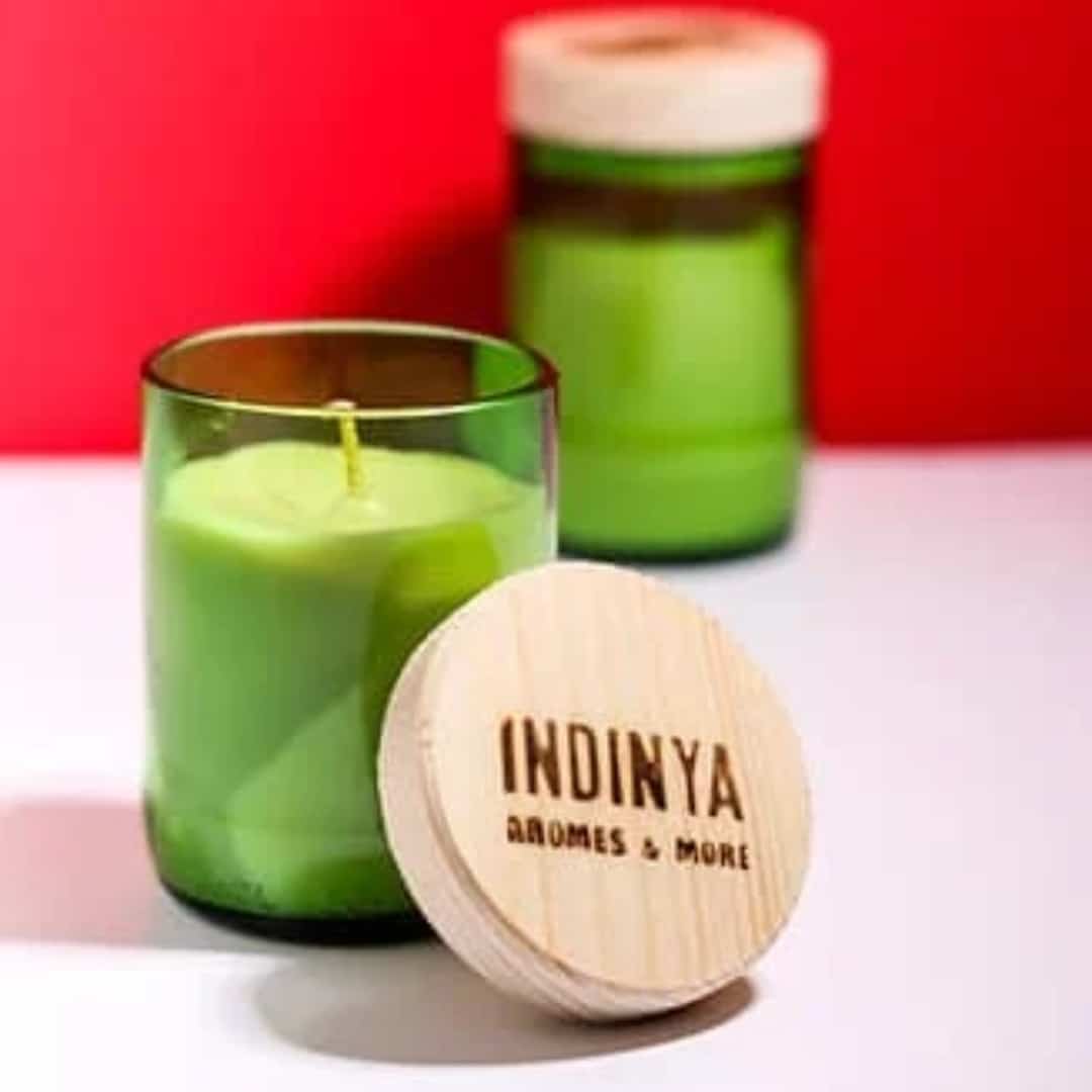 Bougie parfumée en eco-glass upcyclé en 3 senteurs (Jasmin, Orange Flower, Misk  - artisanat Tunisien fait main | ILEYCOM