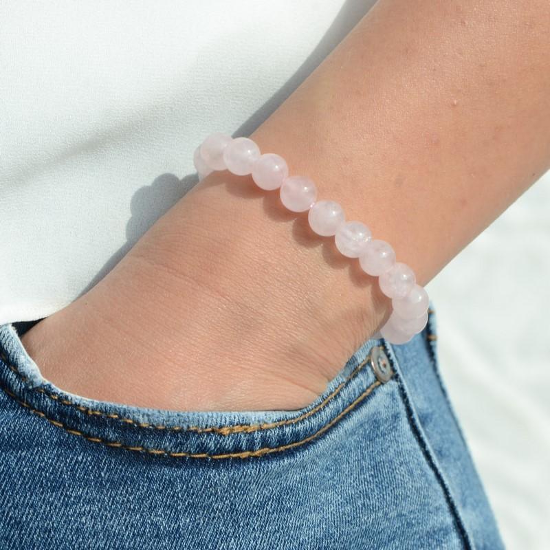 Bracelet AMOUR en pierre quartz rose