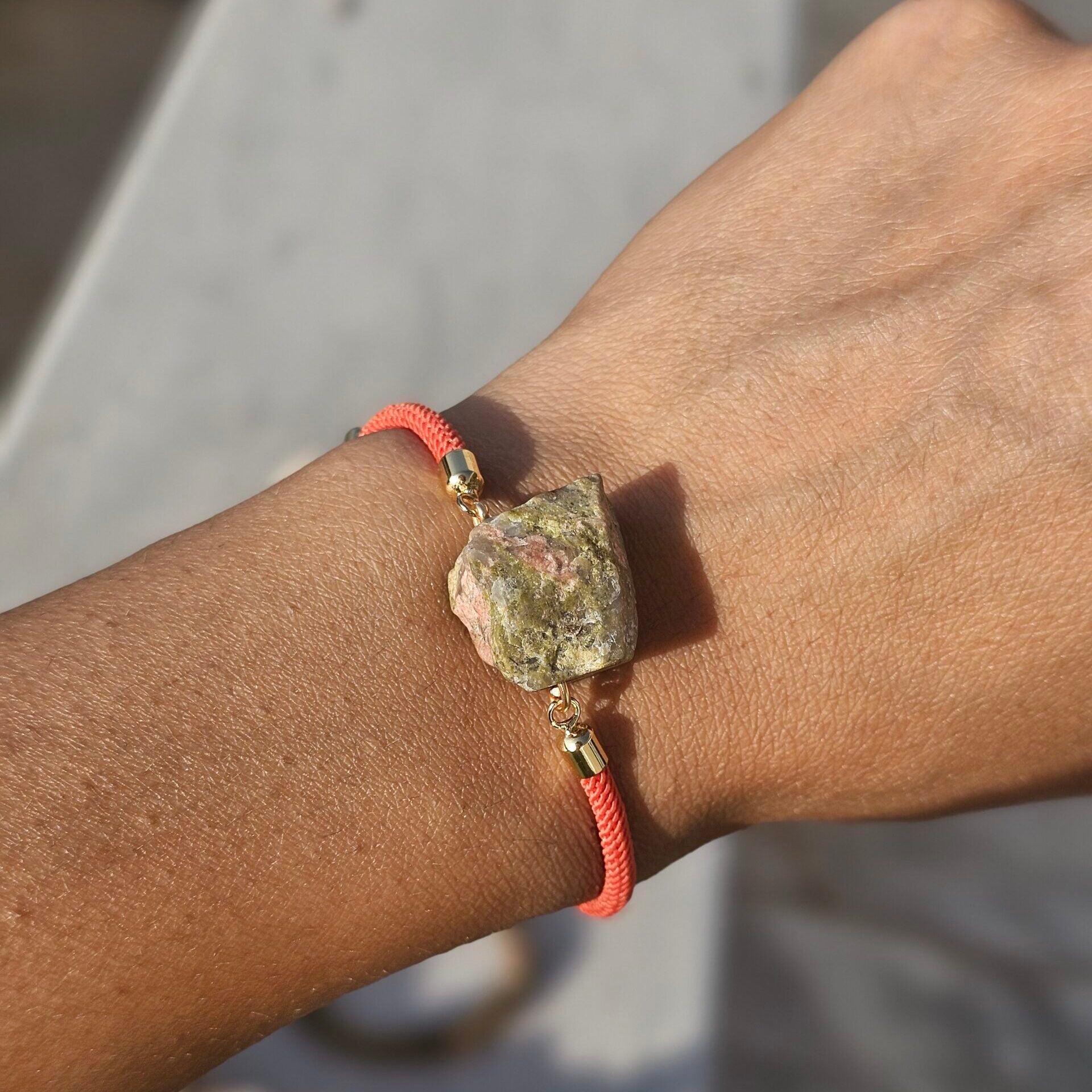 Bracelet Cordon Orange avec Unakite Artisanale - Équilibre Émotionnel