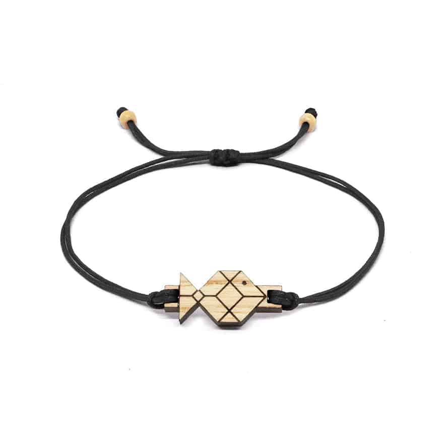 Bracelet Cordon Réglable avec Pendentif Poisson Origami en Bois Massif - artisanat Tunisien fait main | ILEYCOM