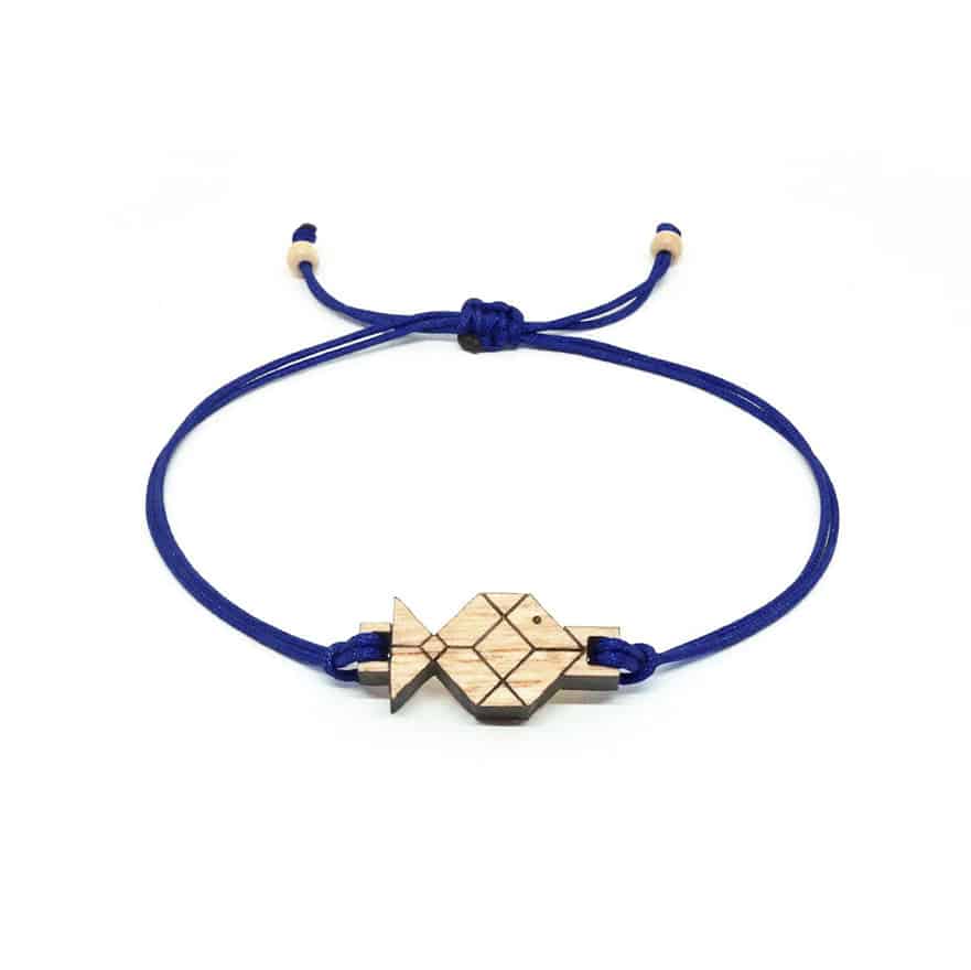 Bracelet Cordon Réglable avec Pendentif Poisson Origami en Bois Massif - artisanat Tunisien fait main | ILEYCOM