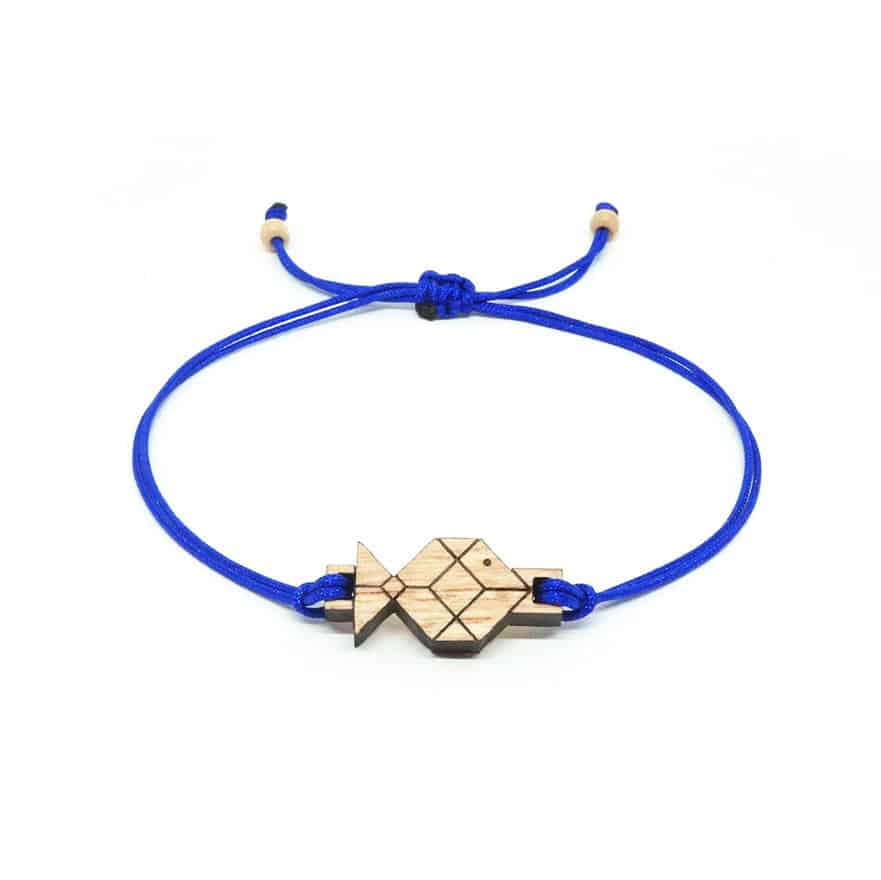 Bracelet Cordon Réglable avec Pendentif Poisson Origami en Bois Massif - artisanat Tunisien fait main | ILEYCOM