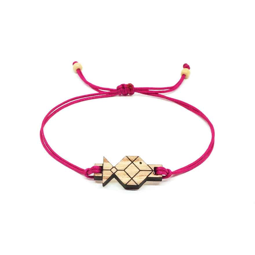 Bracelet Cordon Réglable avec Pendentif Poisson Origami en Bois Massif - artisanat Tunisien fait main | ILEYCOM