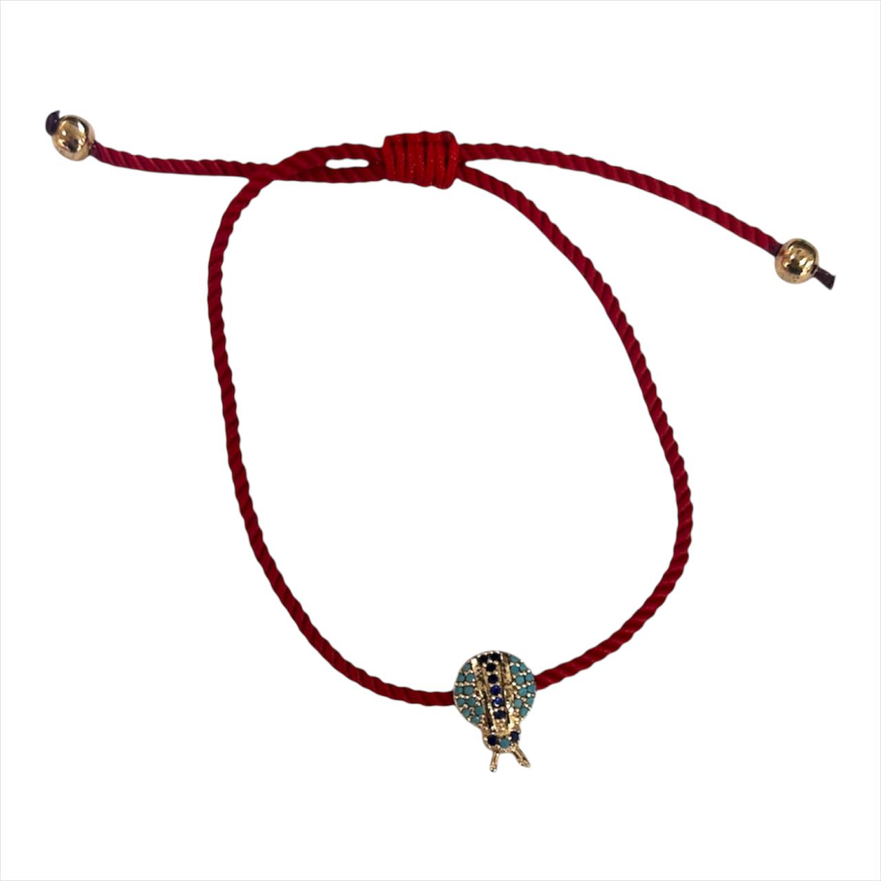 Bracelet en cordon rouge avec coccinelle assortie