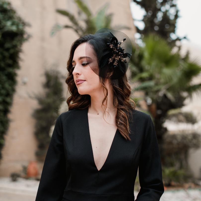 Broche Anglaise noire pour mariée, chapeau anglaise pour mariage, modèle choux,  - artisanat Tunisien fait main | ILEYCOM