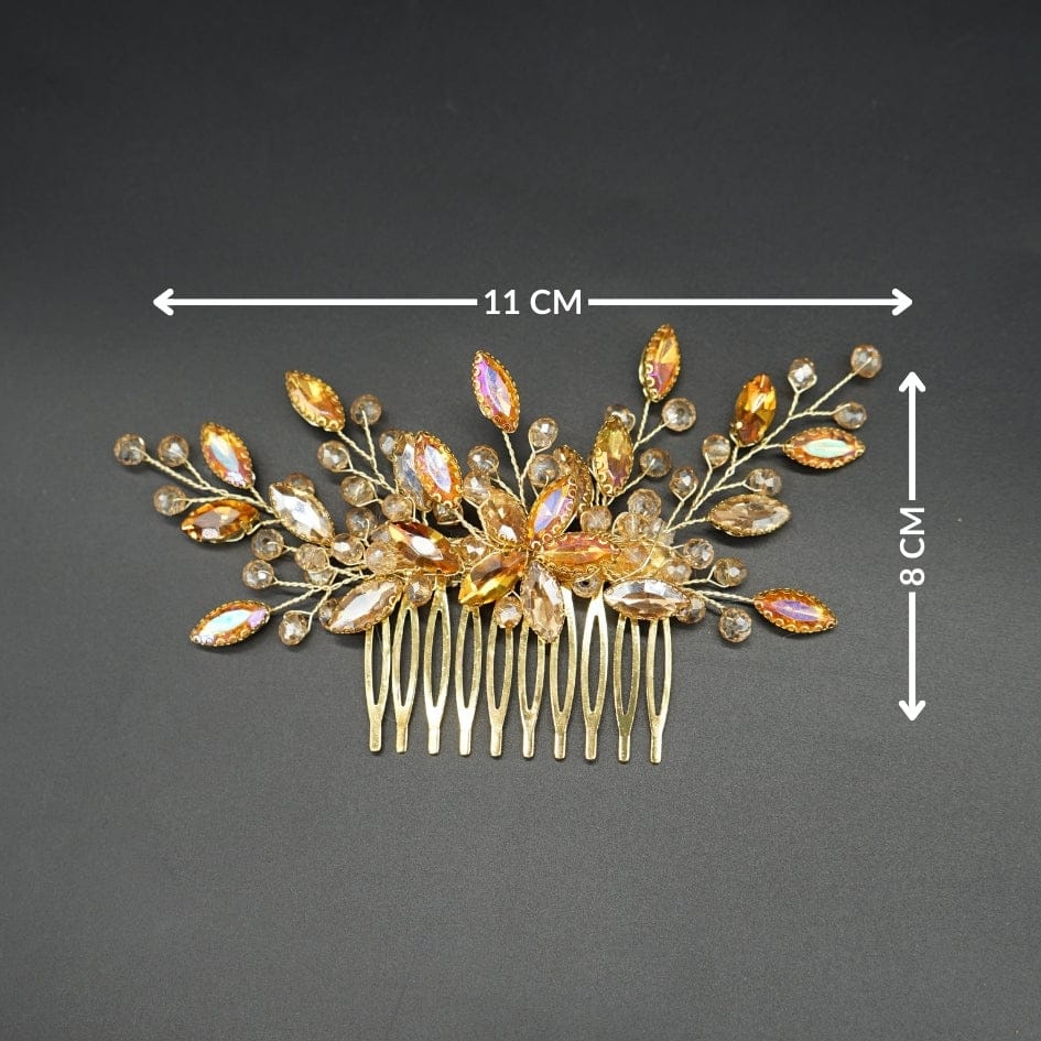 Broche cheveux dorée fleur , modelé Peigne en cristal