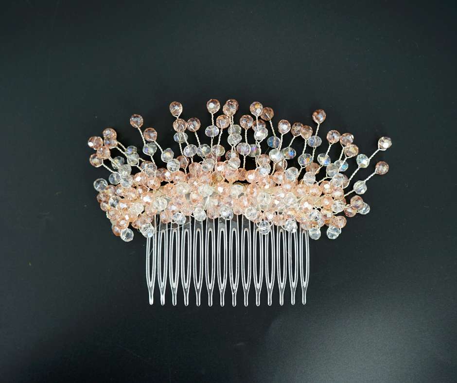 Broche cheveux rose bébé, modèle peigne en cristal - artisanat Tunisien fait main | ILEYCOM