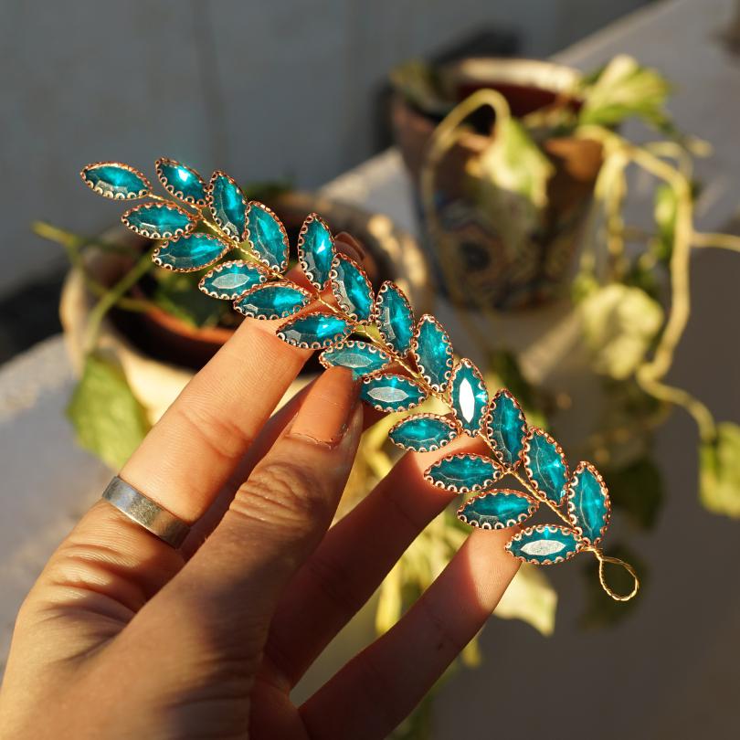 Broche en cristal bleu, Vigne de cheveux mariage bleu, bijoux de cheveux bleu, p - artisanat Tunisien fait main | ILEYCOM