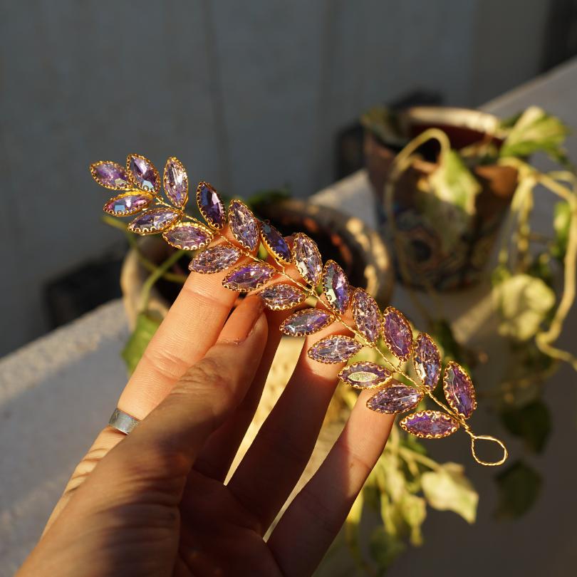 Broche en cristal violet , Vigne de cheveux mariage violet , bijoux de cheveux v - artisanat Tunisien fait main | ILEYCOM