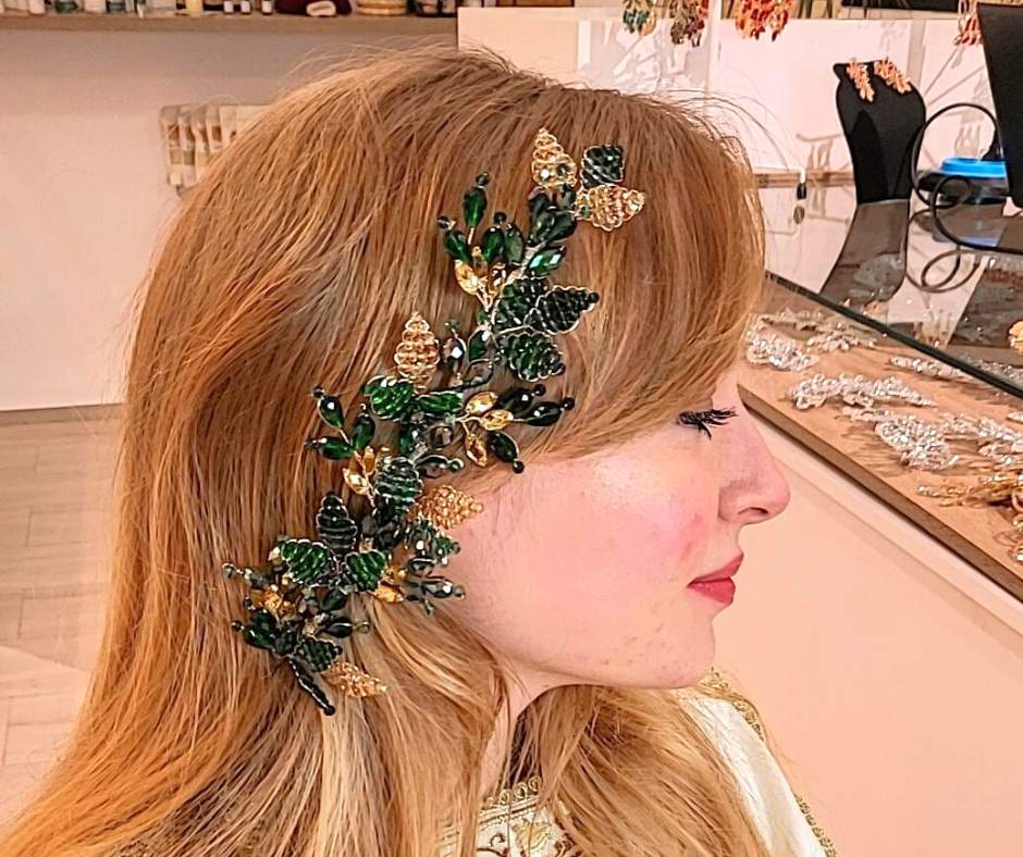 Broche Vert et d'orée modèle feuilleté - artisanat Tunisien fait main | ILEYCOM