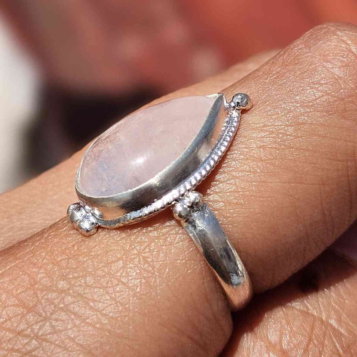 Bague Rose Quartz en argent 925 massif ajustable