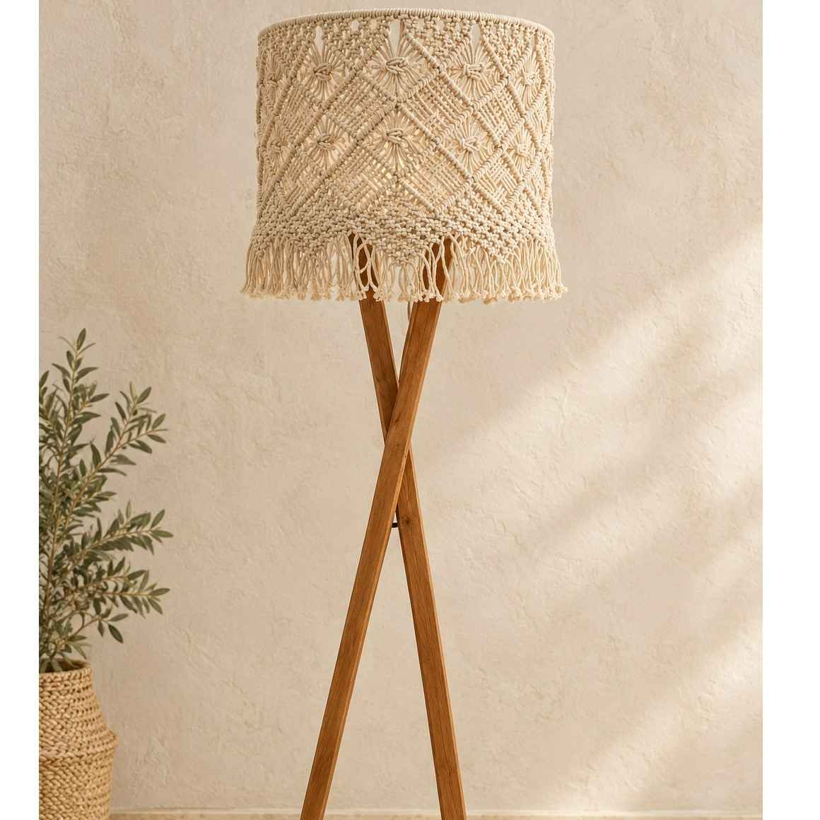 Lampadaire macramé beige naturel pour une ambiance chaleureuse