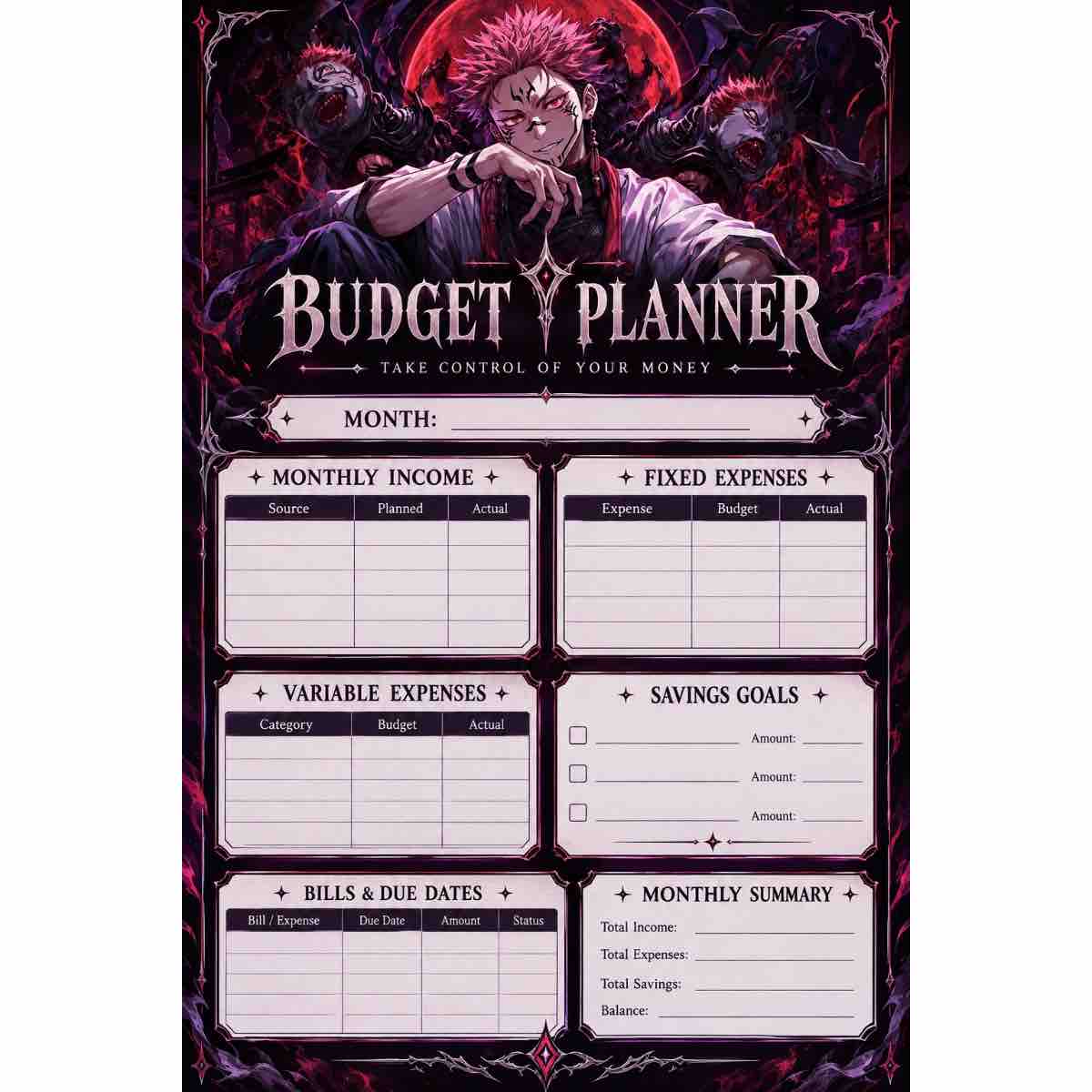 Agenda anime inspiré de Sukuna pour une organisation stylée