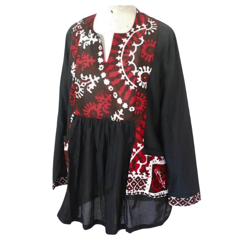 Chemise Tayaria en Soie et Coton, Garnie de Tayaria - artisanat Tunisien fait main | ILEYCOM