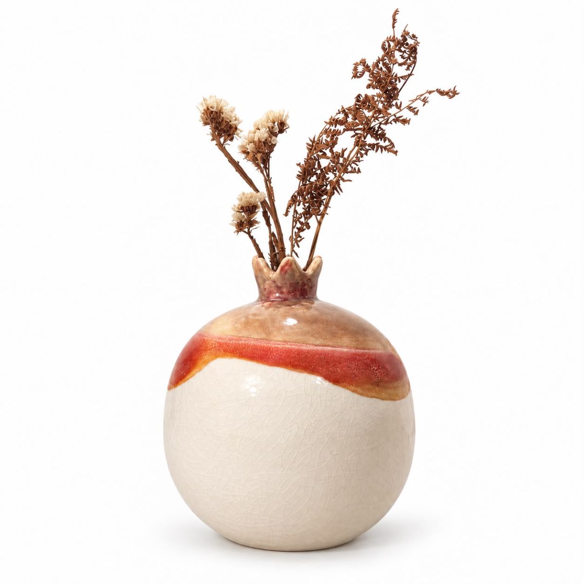 vase grenade XL en raku bicolore terracotta pour un décor unique
