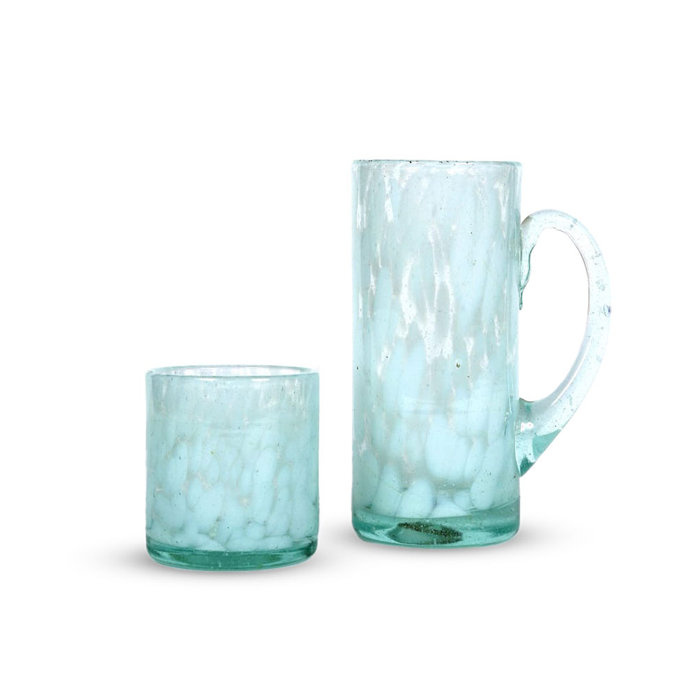 Coffret Serensa Verre bleu aqua marbré (18 x 8 cm / 10 x 7.5 cm) - artisanat Tunisien fait main | ILEYCOM