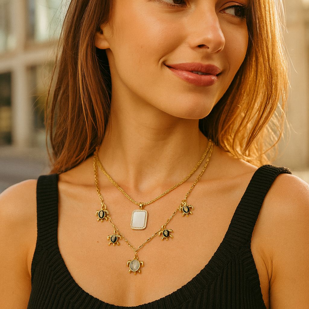 Collier 5 tortues avec chaîne en acier inoxydable
