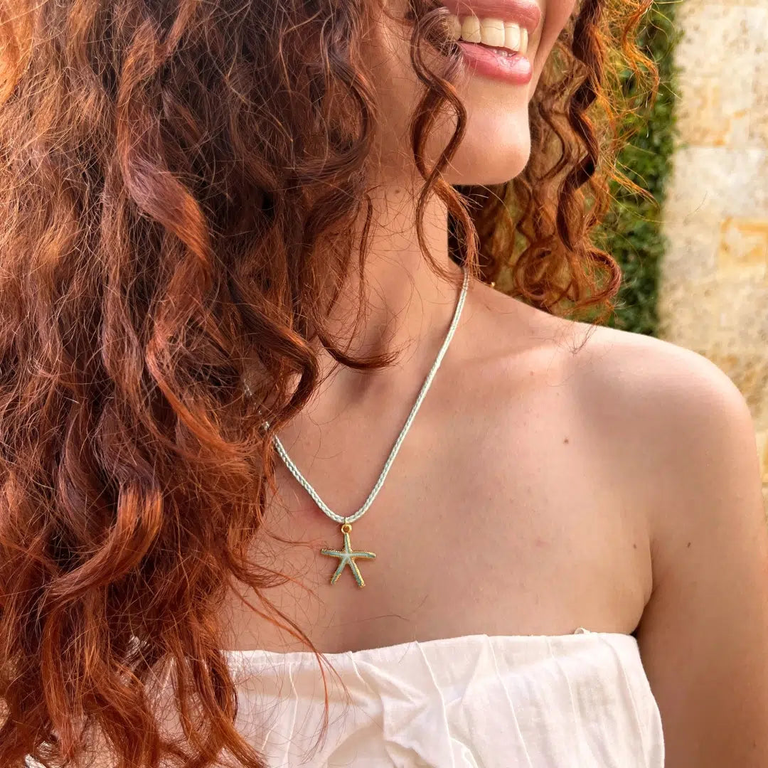 Collier bohème étoile de mer en bleu vert
