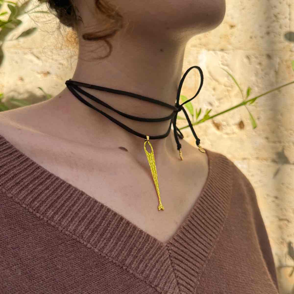 Collier cuir ajustable premium marron et doré exclusif