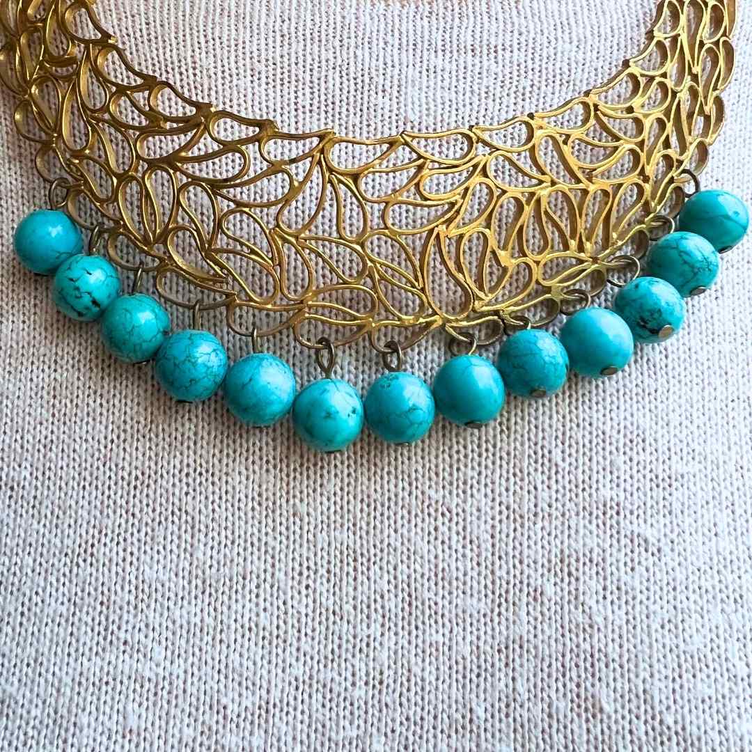 Collier en Cuivre avec Perles Turquoises - Bijou en perles élégant unique pour F - artisanat Tunisien fait main | ILEYCOM