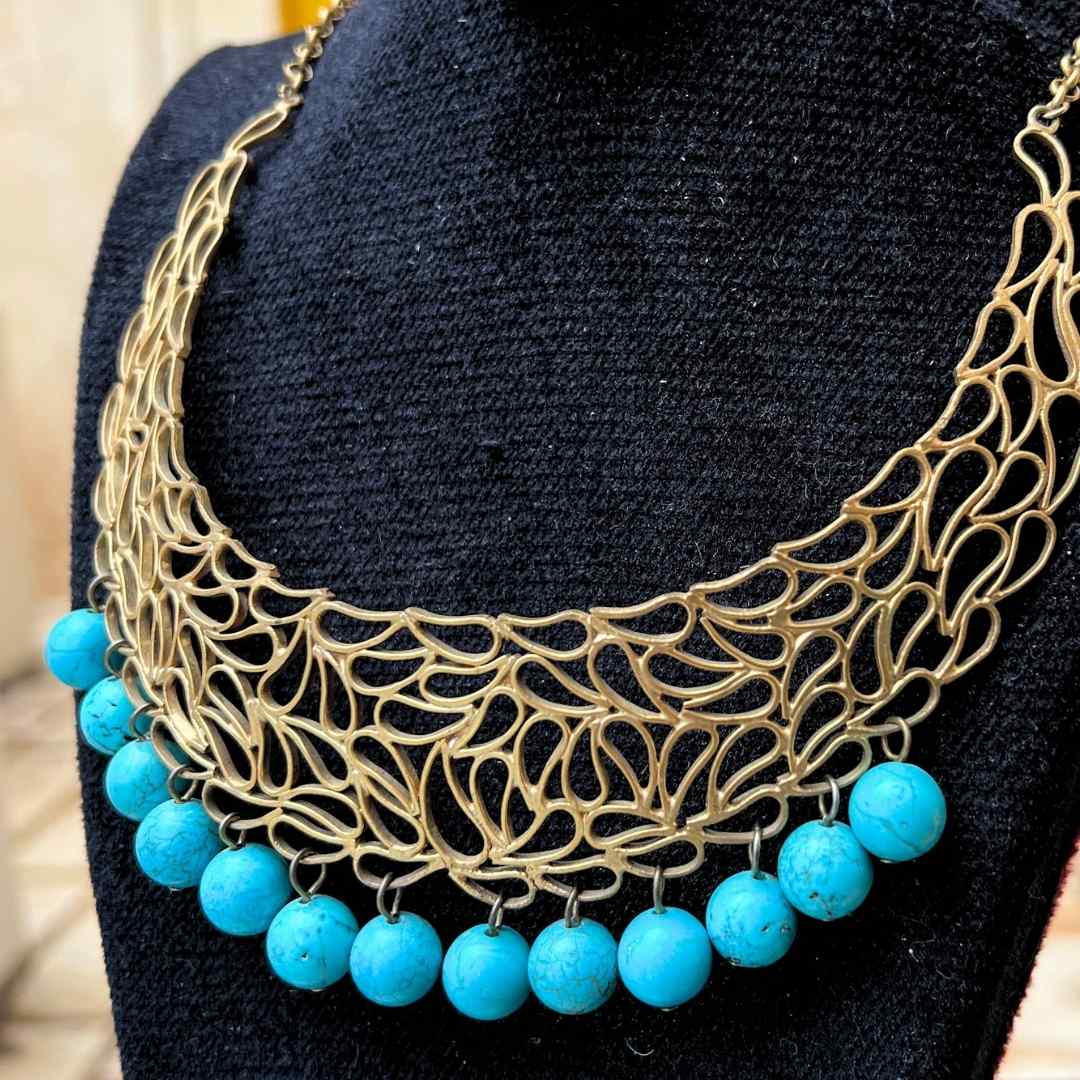 Collier en Cuivre avec Perles Turquoises - Bijou en perles élégant unique pour F - artisanat Tunisien fait main | ILEYCOM