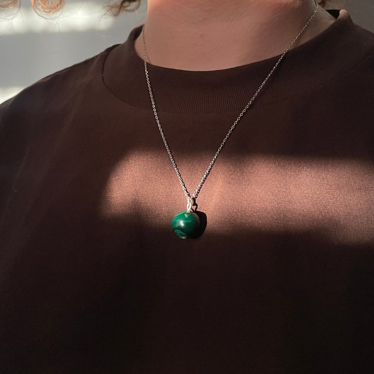 Collier argent et pierre malachite authentique