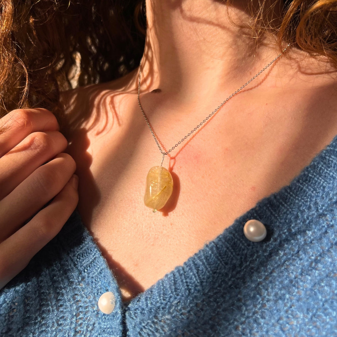 Collier quartz rutilé en argent (45 cm) - artisanat Tunisien fait main | ILEYCOM