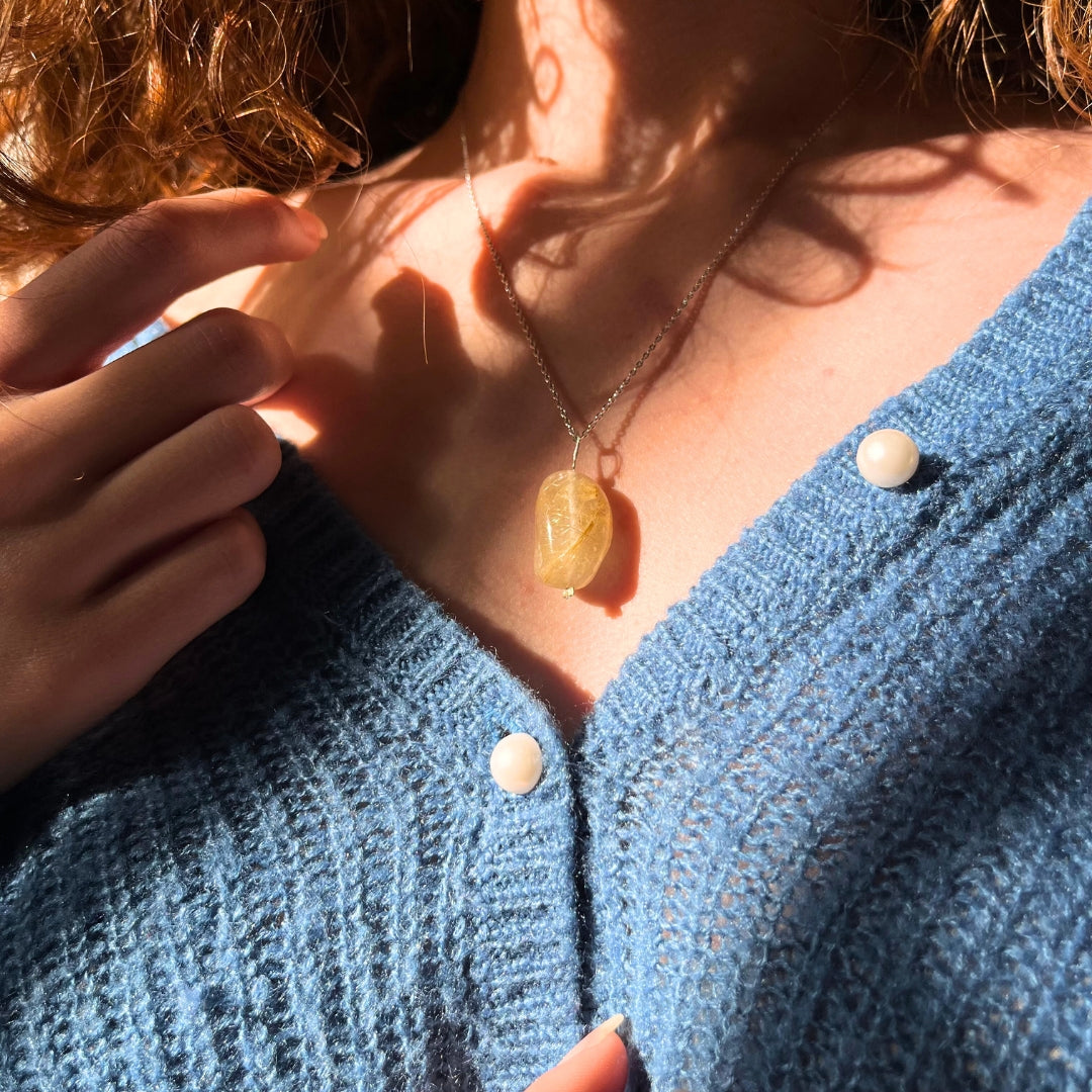 Collier quartz rutilé en argent (45 cm) - artisanat Tunisien fait main | ILEYCOM