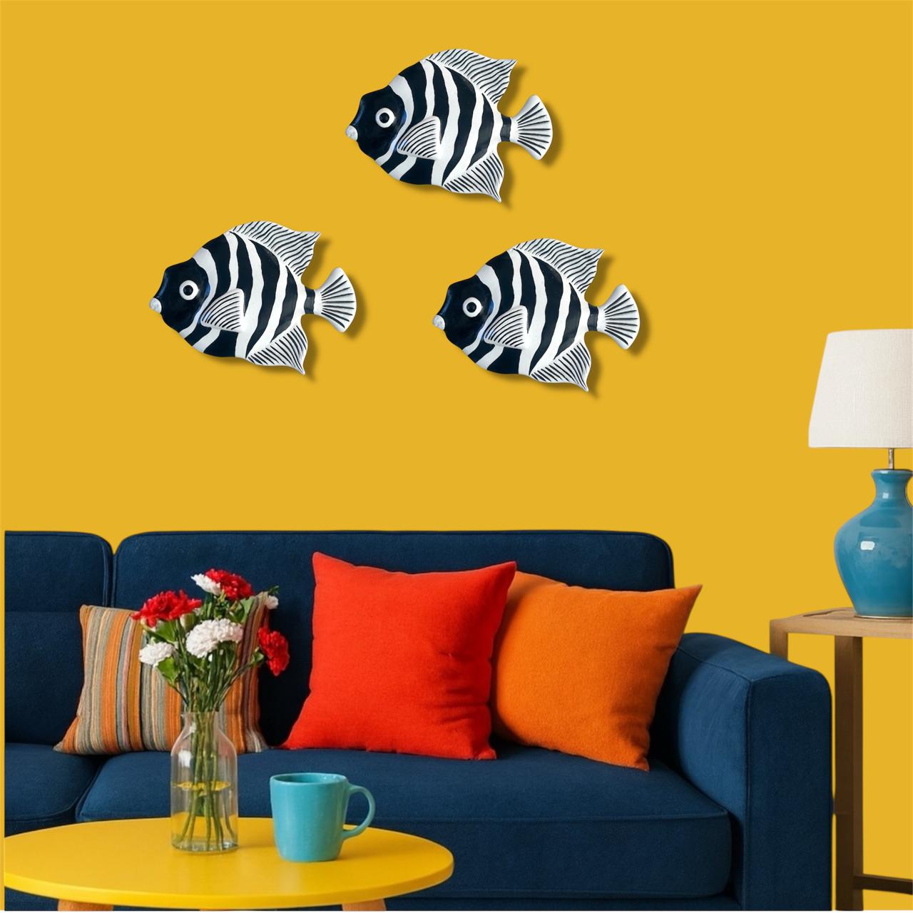 Poisson décoratif mural en céramique - Couleur noir et blanc